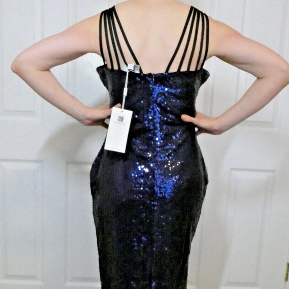 Vintage Vamp Dress Blue Sequins Sexy Prom Goth Cocktail Party Petite Size SP - Picture 3 of 10